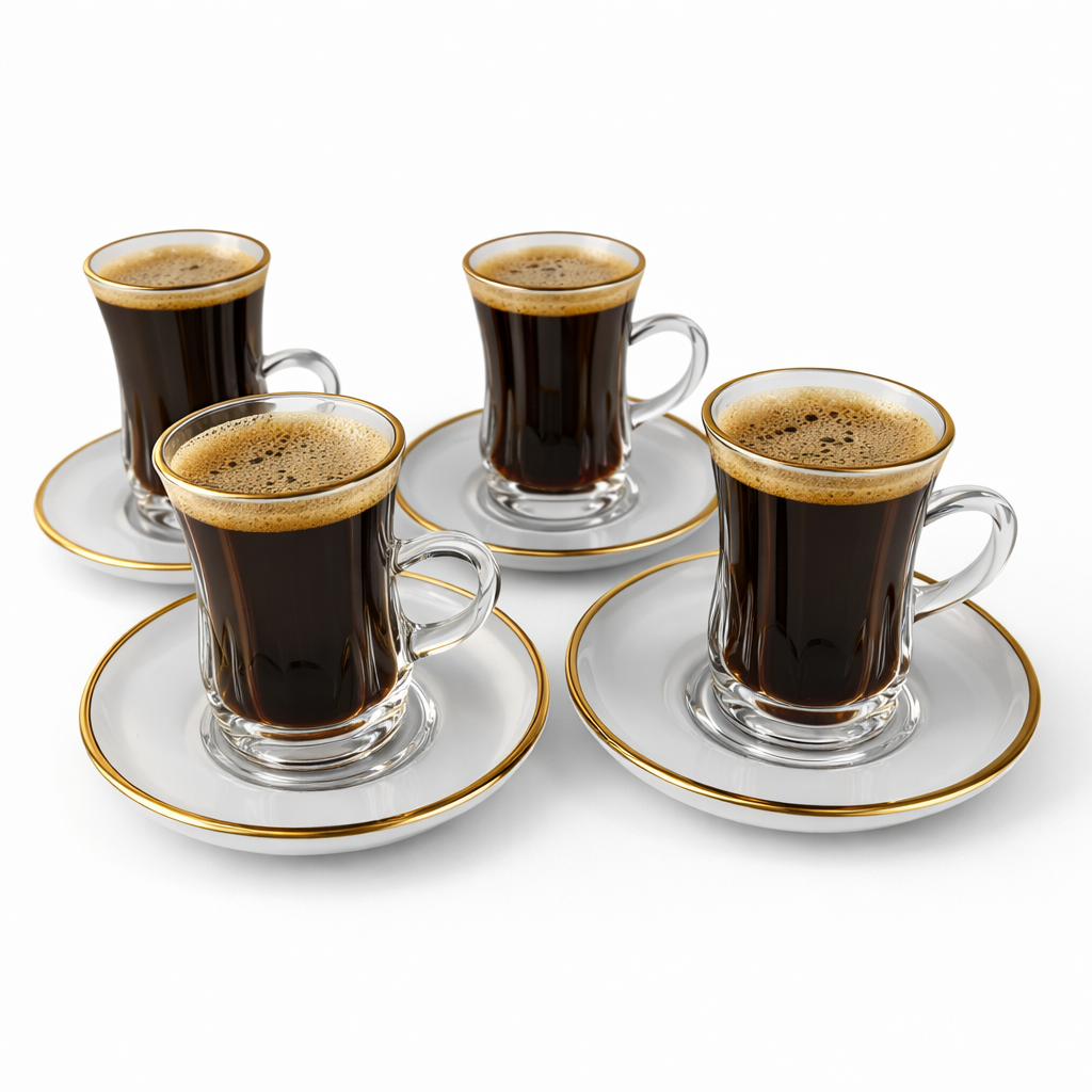 Xícara de Café de Vidro 85ml com Pires e Borda Dourada 12 Peças