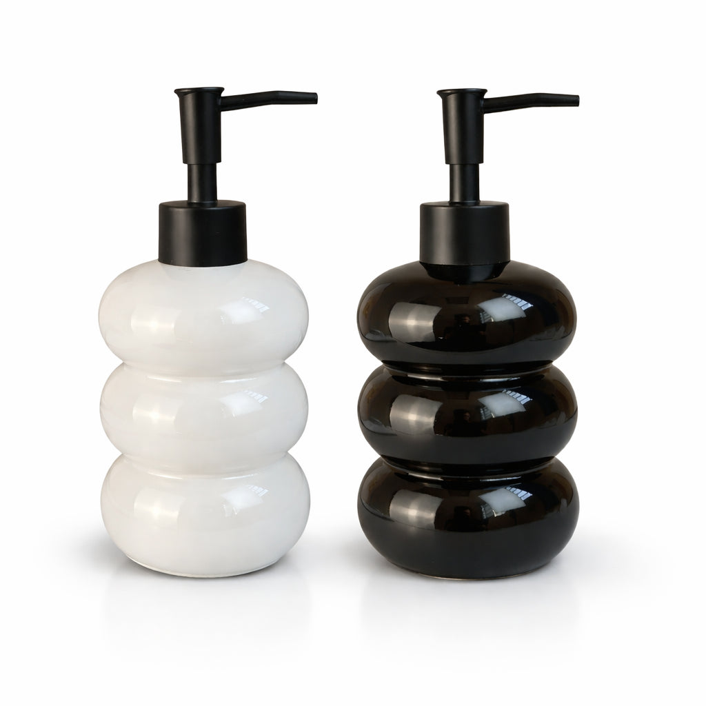 Dispenser de Vidro Branco Bolha com Bico Preto Fosco