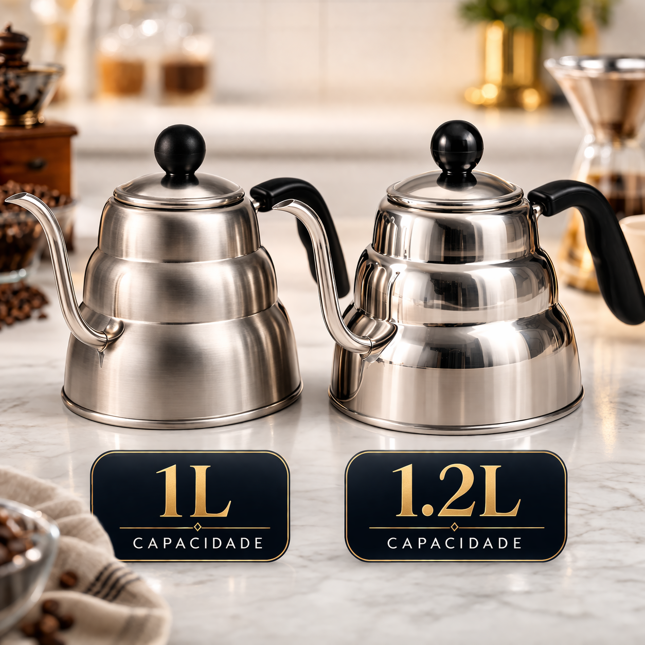 Chaleira Inox Bico Fino Bico de Ganso 1000ml para Café Aço Inoxidável