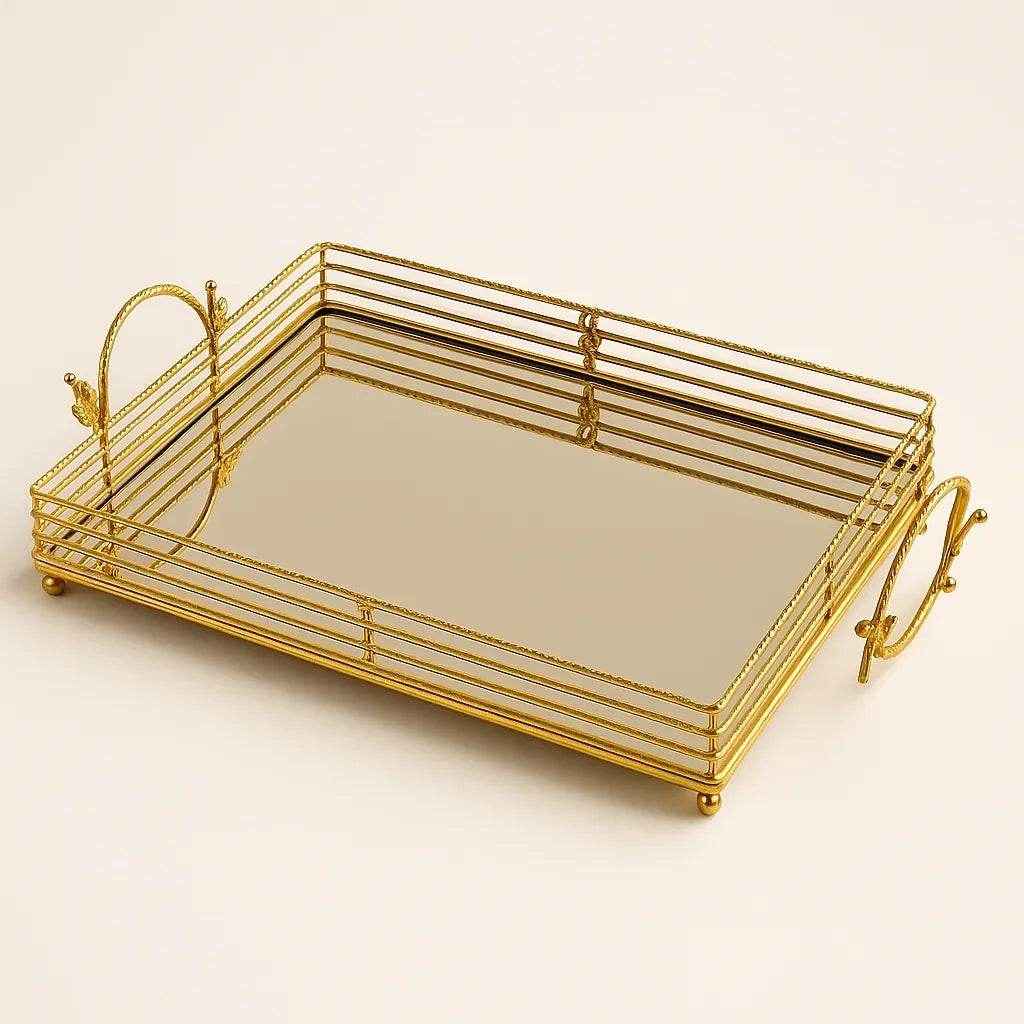 Bandeja de Vidro com Estrutura Dourada Pequena Alidolado - Alidolado