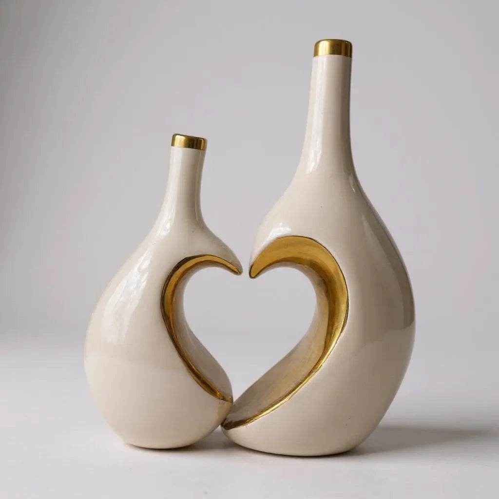 Conjunto de Vasos Decorativos com Coração Dourado Branco e Preto Alidolado - Alidolado