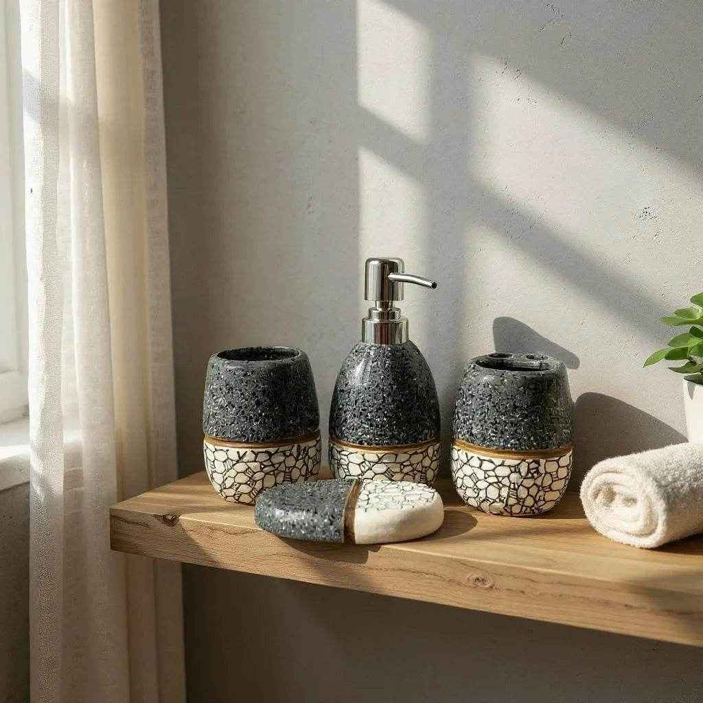 Conjunto de Banheiro Cerâmica Cinza com Branco Alidolado - Alidolado