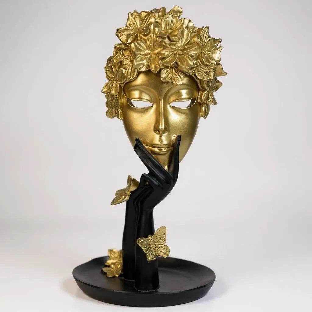 Escultura de Resina Flores e Borboletas Branco Alidolado - Alidolado