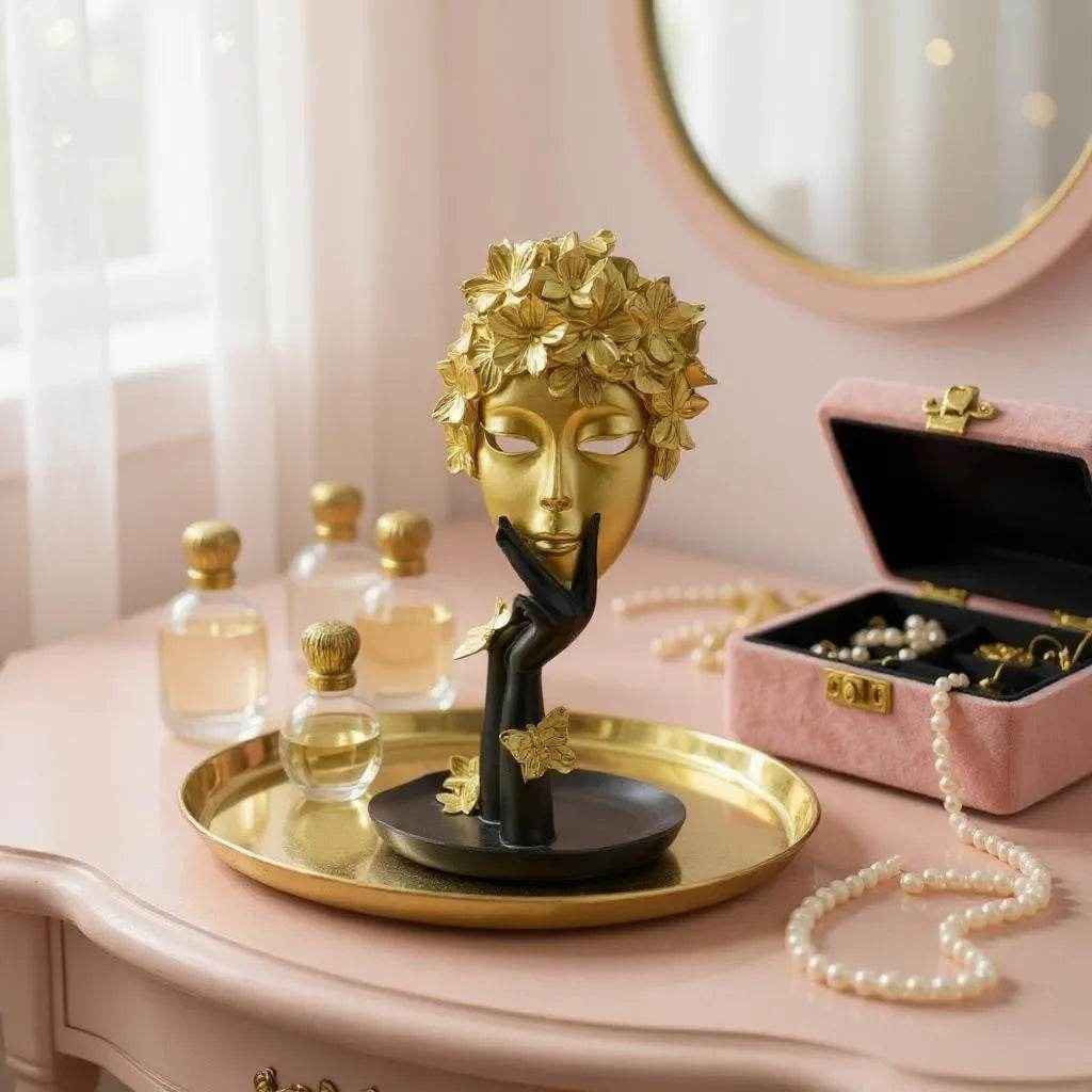 Escultura de Resina Flores e Borboletas Branco Alidolado - Alidolado