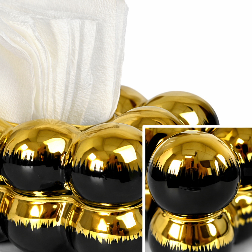 Porta-Guardanapo Oval em Cerâmica Preto com Detalhes Dourados