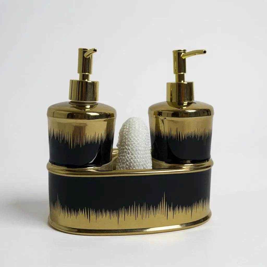 Jogo para Banheiro Cerâmica Preto com Dourado Alidolado - Alidolado