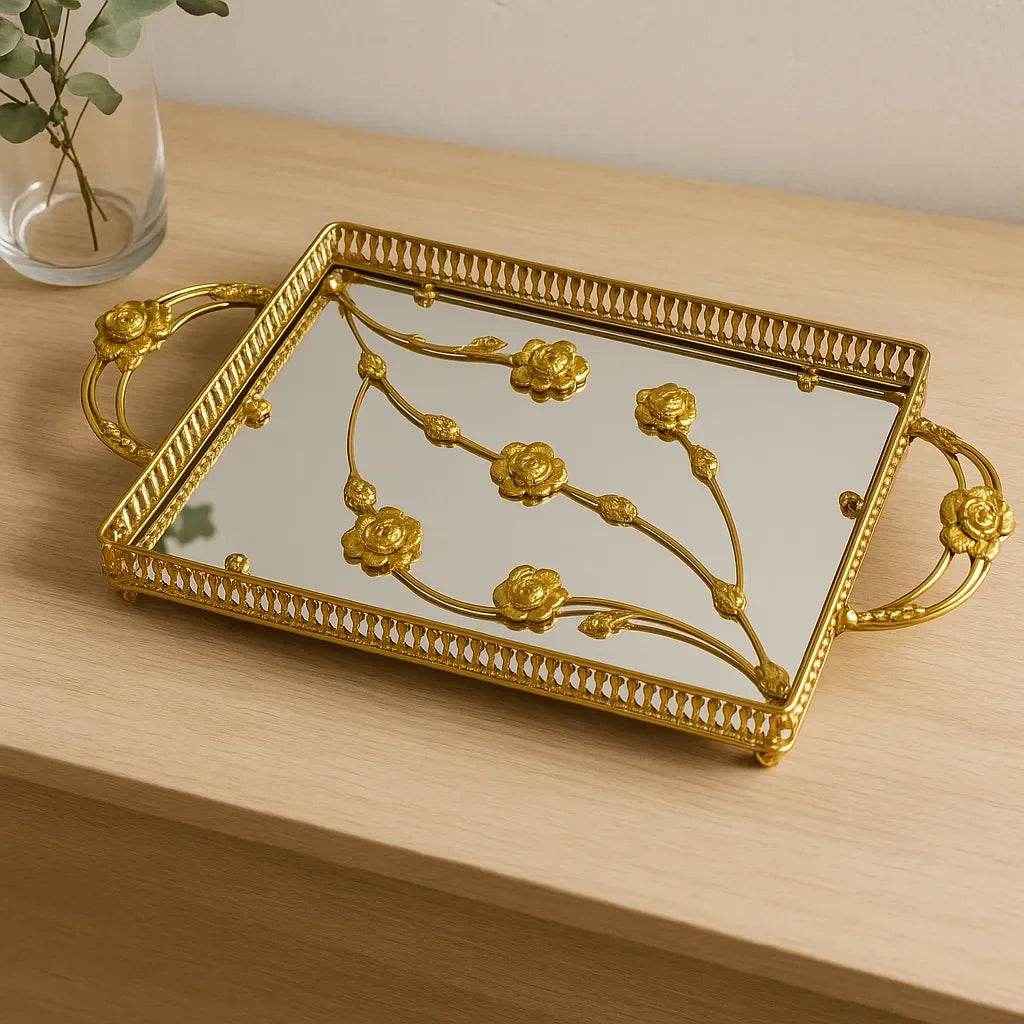 Bandeja de Vidro com Acabamento Dourado Alidolado - Alidolado