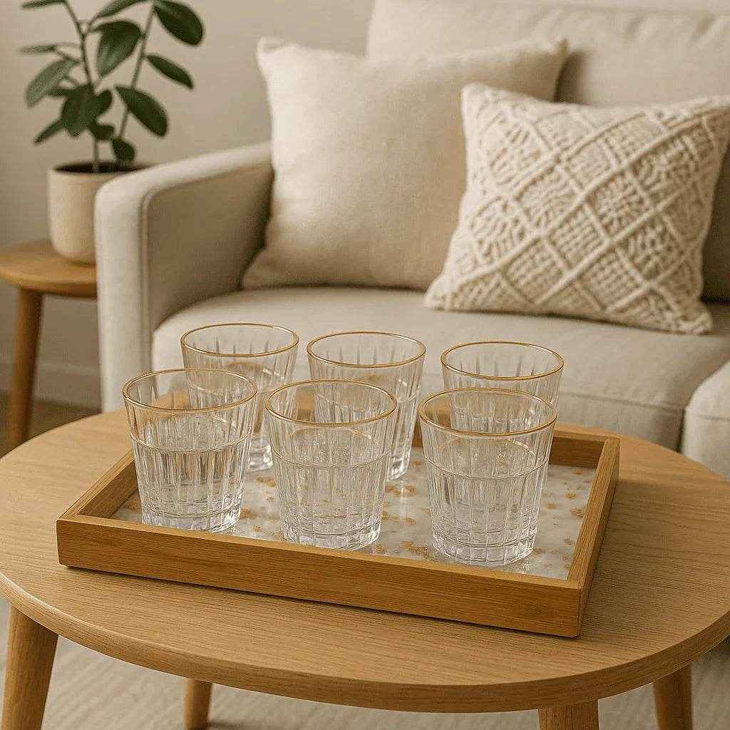 Conjunto de 6 Copos Lapidado com Borda Dourada 260ml Alidolado