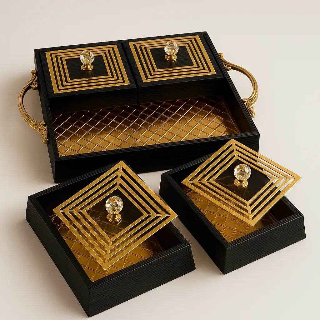 Petisqueira com Bandeja e 4 Potes de Vidro Alidolado - Alidolado