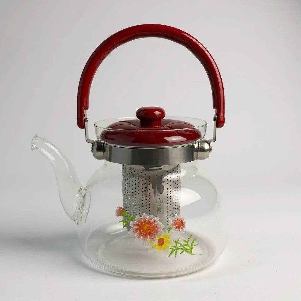 Chaleira de Vidro com Infusor e Alça Colorida 1,1L - Alidolado