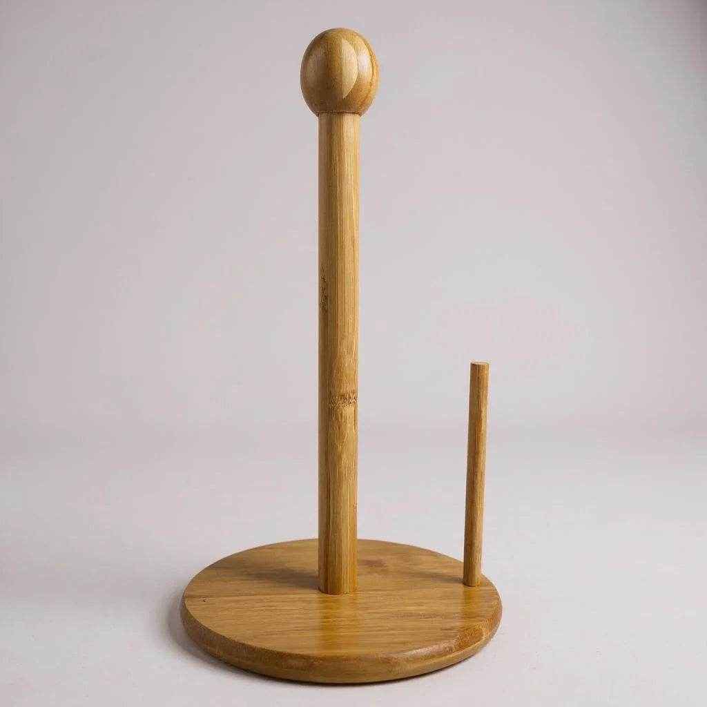 Suporte para Toalha de Papel de Bambu com Vara e Bola – 16 cm, 1 peça - Alidolado