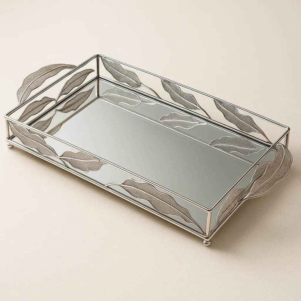 Bandeja de Vidro com Acabamento Prateado Alidolado - Alidolado