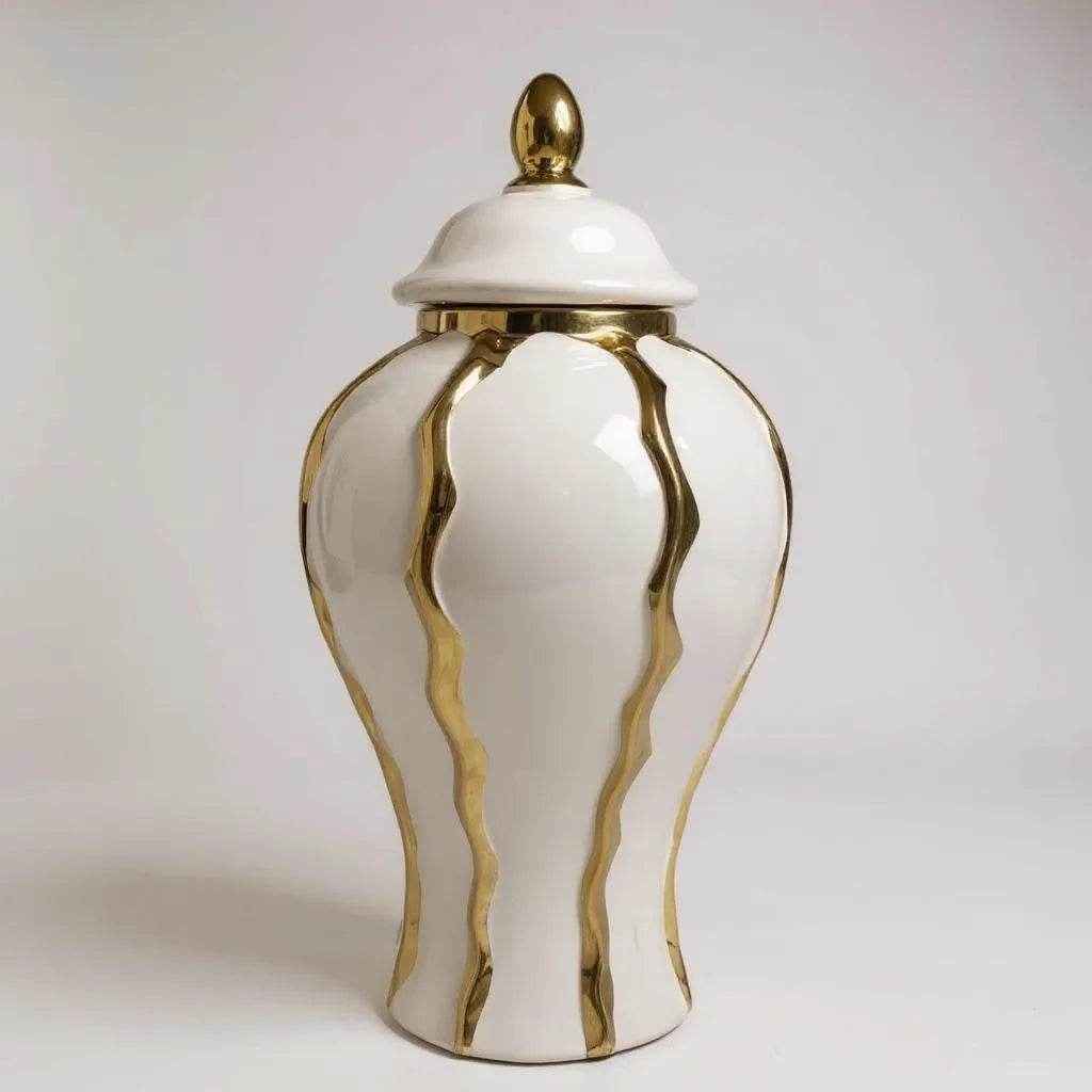 Pote Decorativo com Tampa e Detalhes Dourados Alidolado - Alidolado