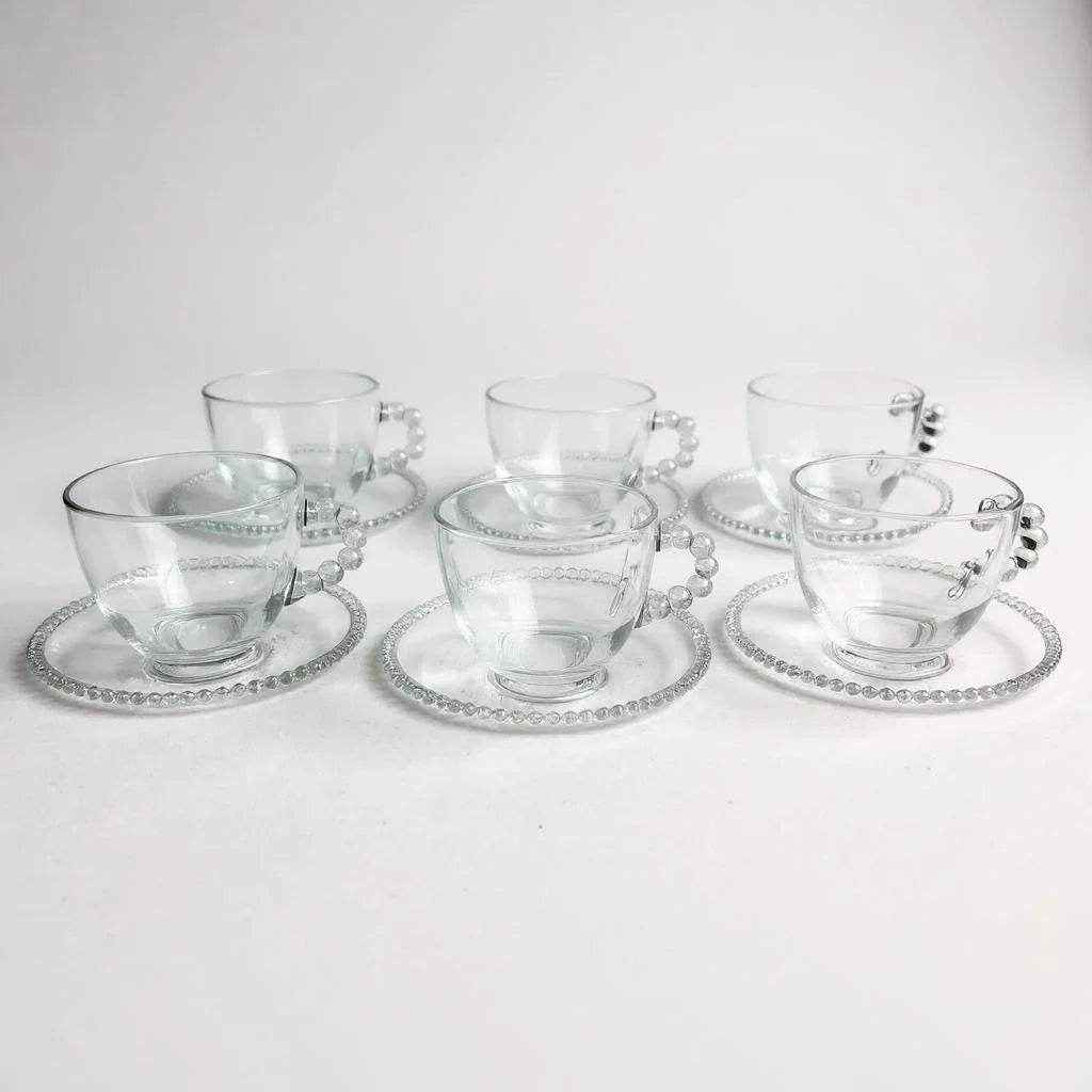 Conjunto com 6 Xícaras e 6 Pires de Vidro Transparente – 150ml - Alidolado