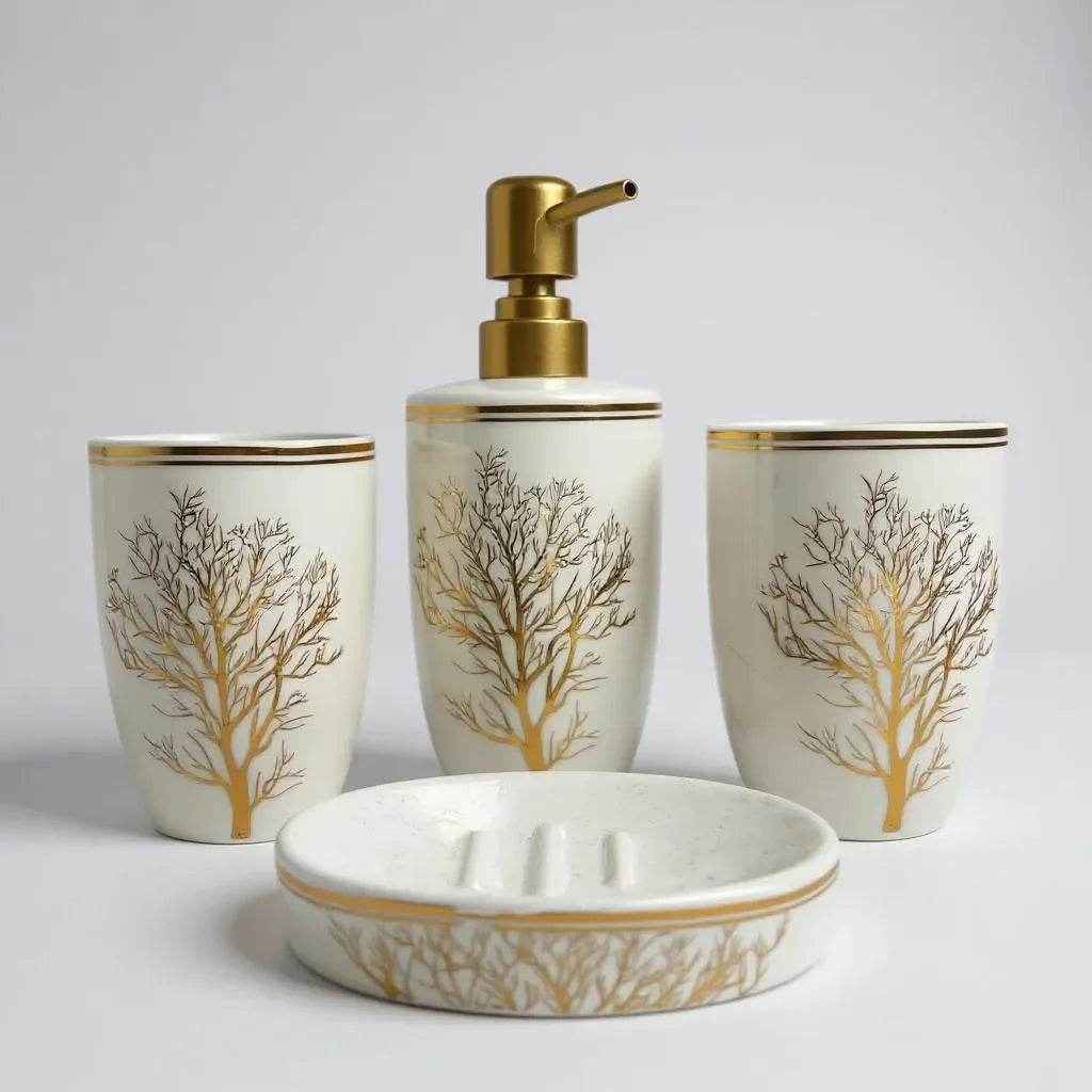 Conjunto de Banheiro Cerâmica Branco com Dourado Alidolado - Alidolado