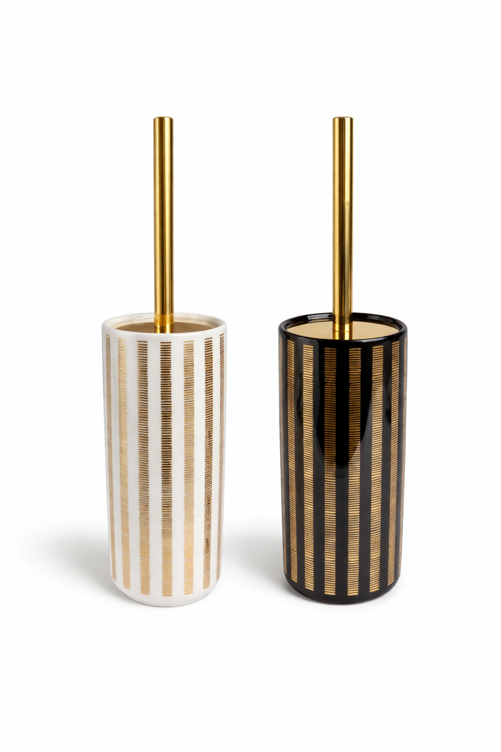 Suporte para Escova Sanitária Cerâmico Branco com Detalhes Dourados