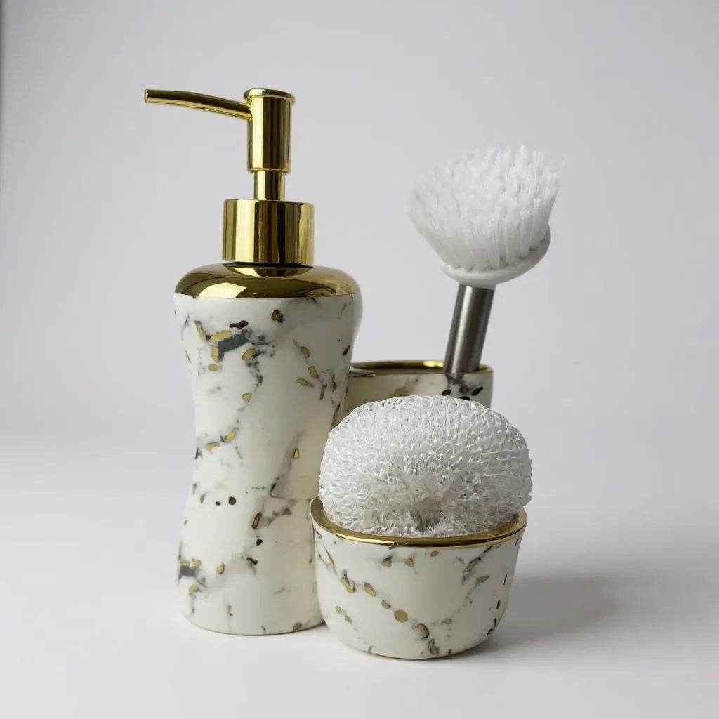 Jogo para Banheiro Cerâmica Branco com Dourado Alidolado - Alidolado