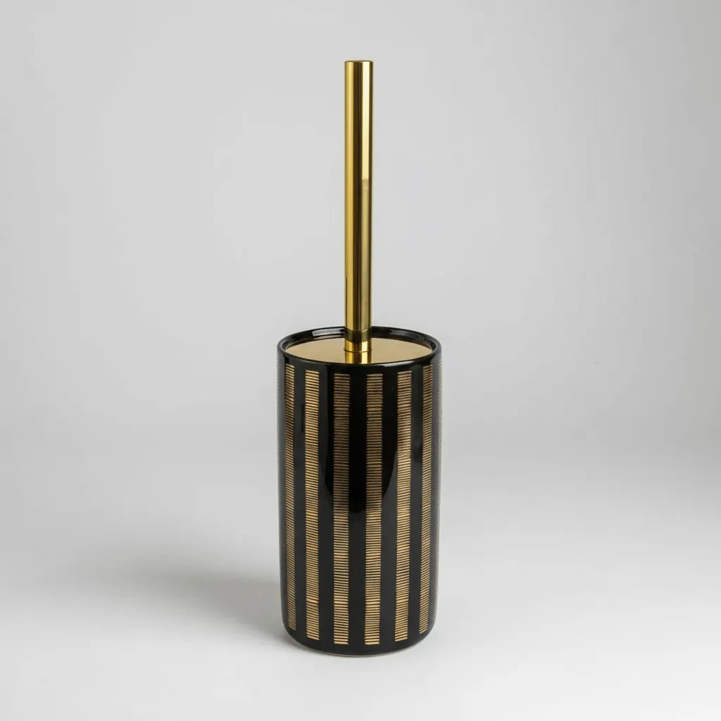 Suporte para Escova Sanitária Cerâmico Branco com Detalhes Dourados