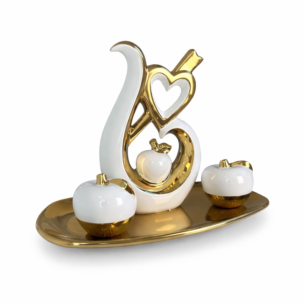 Conjunto de Esculturas Decorativas Frutas em Cerâmica com Detalhes em Dourado ou Prata para Casa