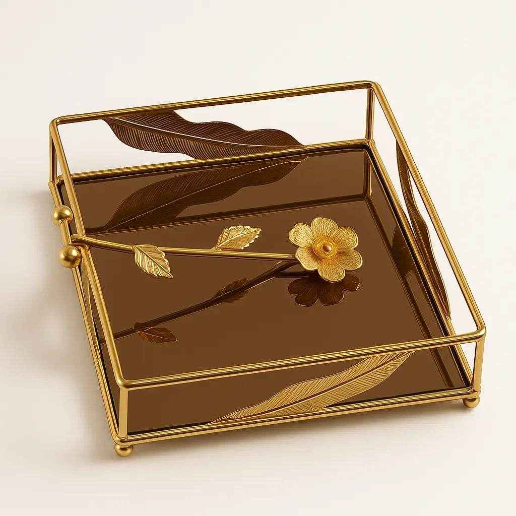 Bandeja de Vidro Dourada para Guardanapo Alidolado - Alidolado