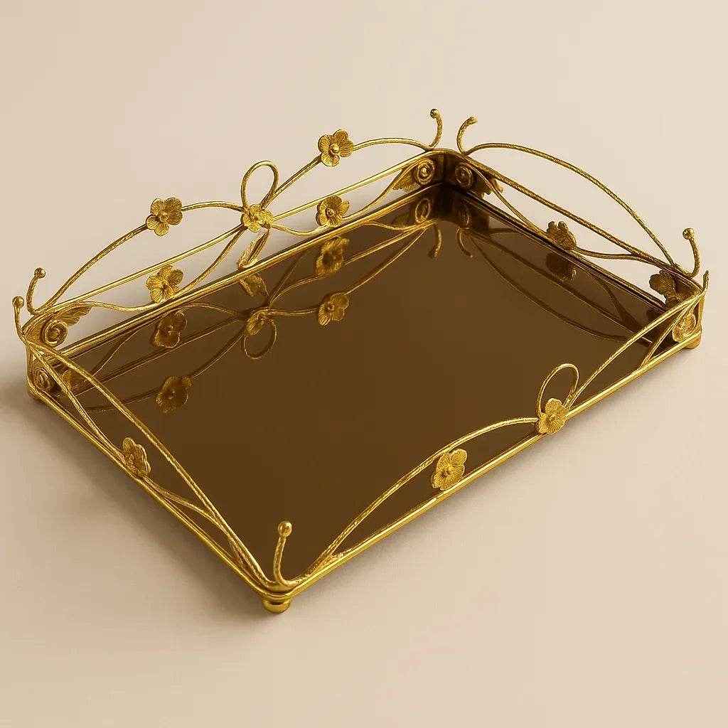Bandeja de Vidro com Estrutura Dourada Média Alidolado - Alidolado