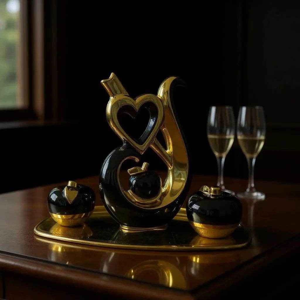 Conjunto Decorativo com Maçãs e Coração Dourado Preto Alidolado - Alidolado