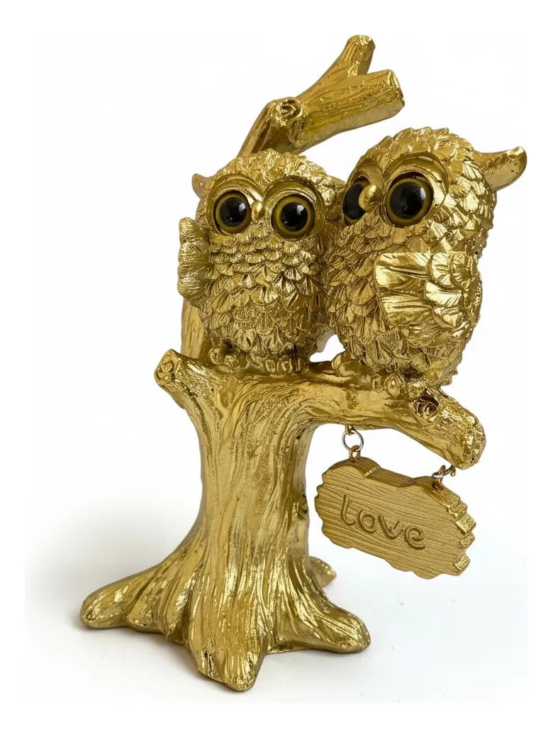 Escultura Decorativa Corujas do Amor na Árvore em Resina