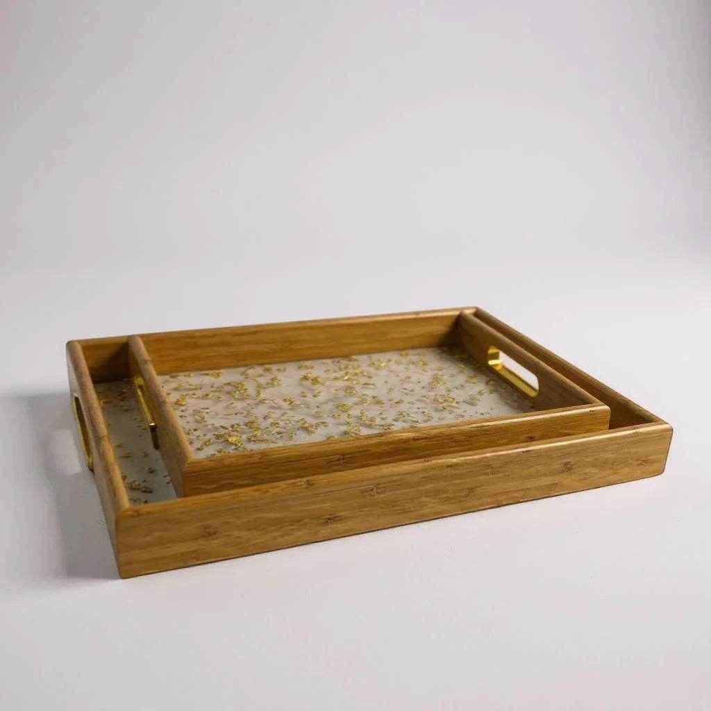 Bandeja de Bambu com Acabamento Dourado - Alidolado