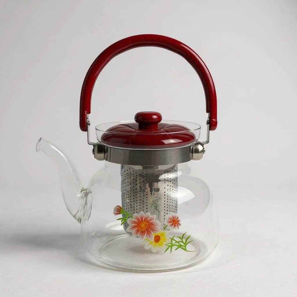 Chaleira de Vidro com Infusor e Alça Colorida 1,1L - Alidolado