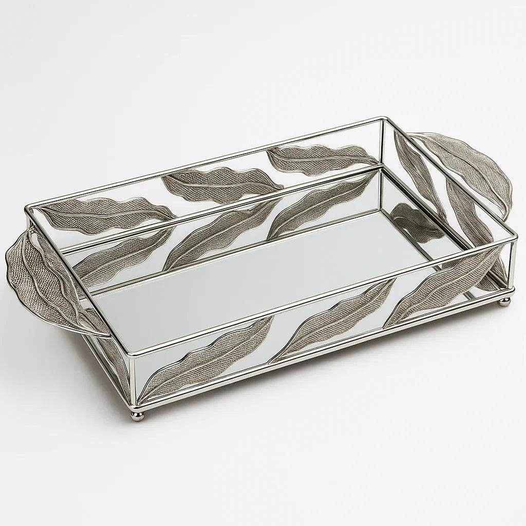 Bandeja de Vidro com Acabamento Prateado - Alidolado