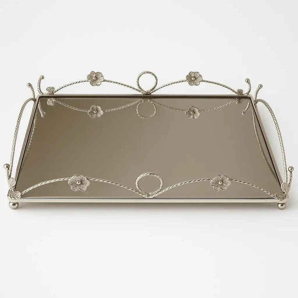 Bandeja de Vidro com Estrutura Prateada Alidolado - Alidolado