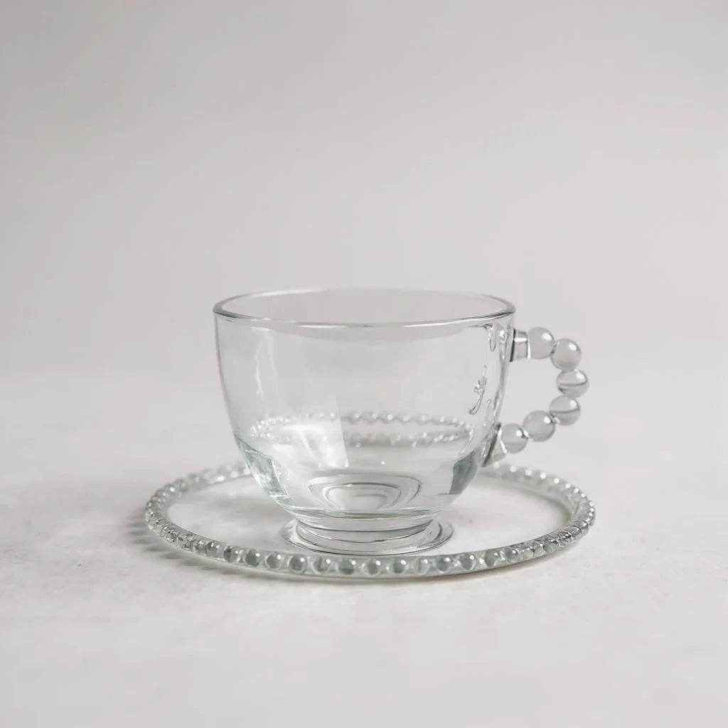 Conjunto com 6 Xícaras e 6 Pires de Vidro Transparente – 150ml - Alidolado