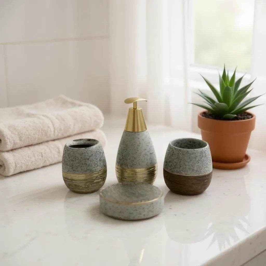 Conjunto de Banheiro Cerâmica Preto com Marrom Alidolado - Alidolado