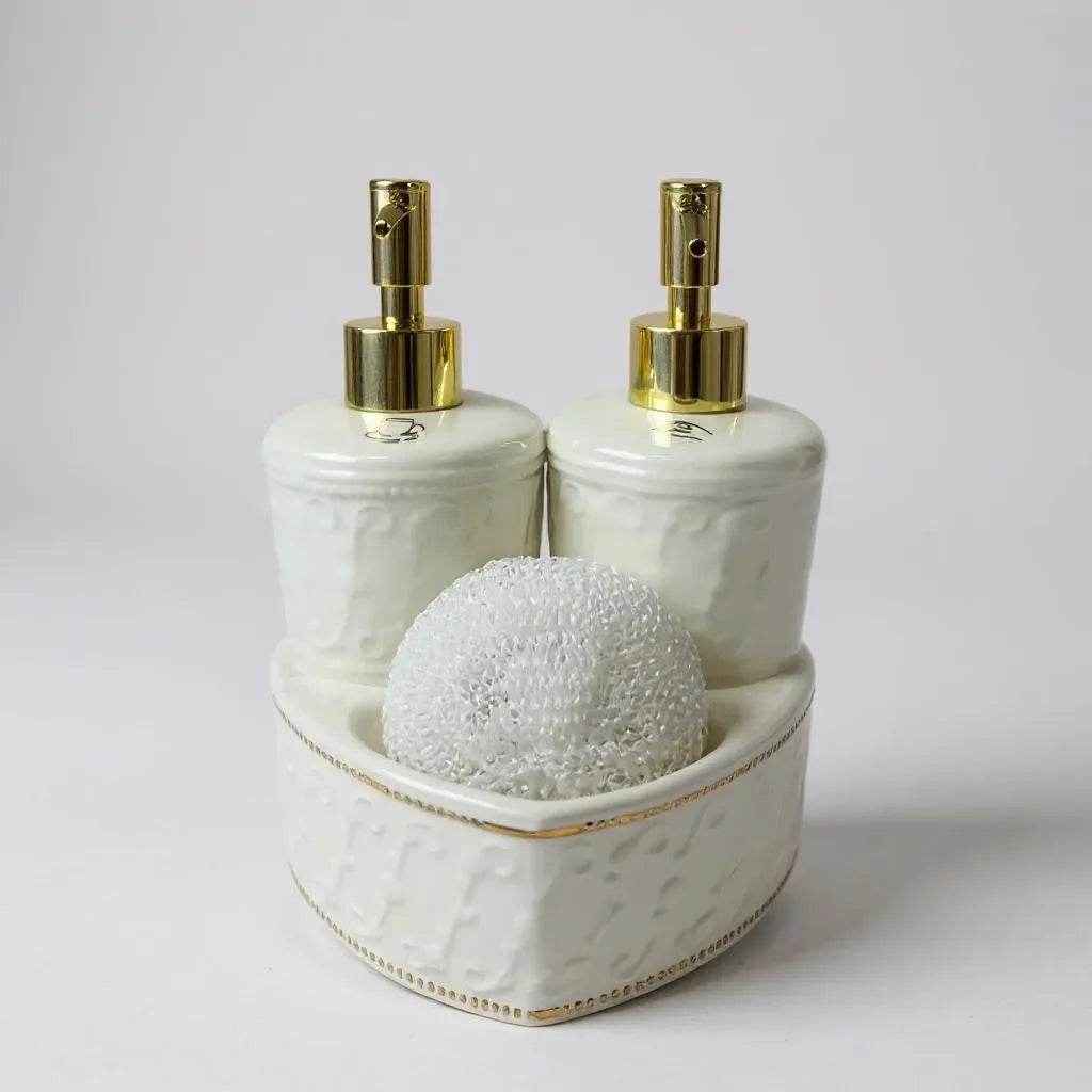 Jogo para Banheiro Cerâmica Branco com Dourado Alidolado - Alidolado