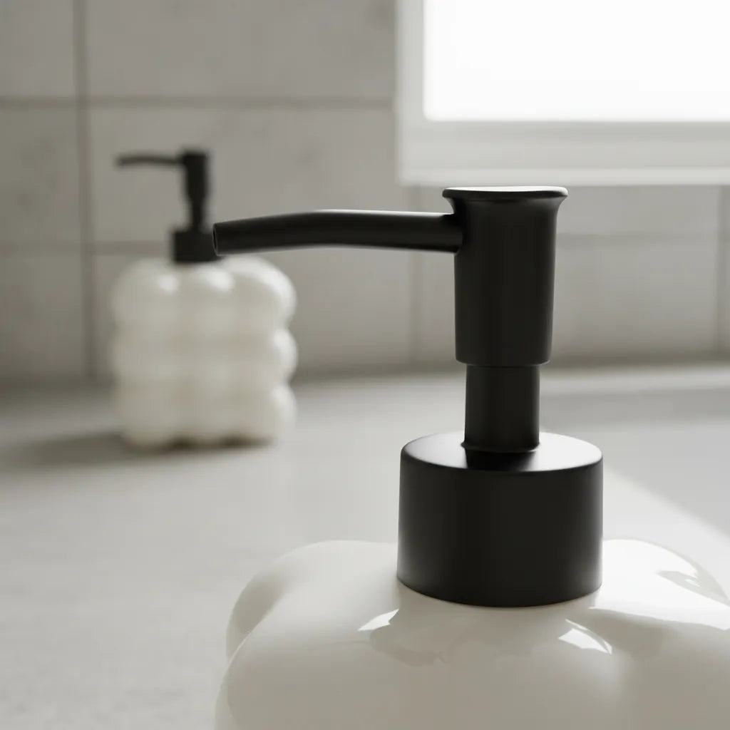 Dispenser de Vidro Preto Bolha com Bico Preto Fosco