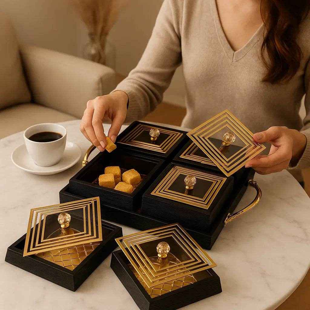 Petisqueira com Bandeja e 4 Potes de Vidro Alidolado - Alidolado