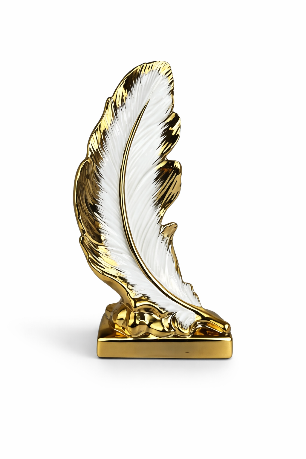 Escultura Pena Cerâmica Dourada