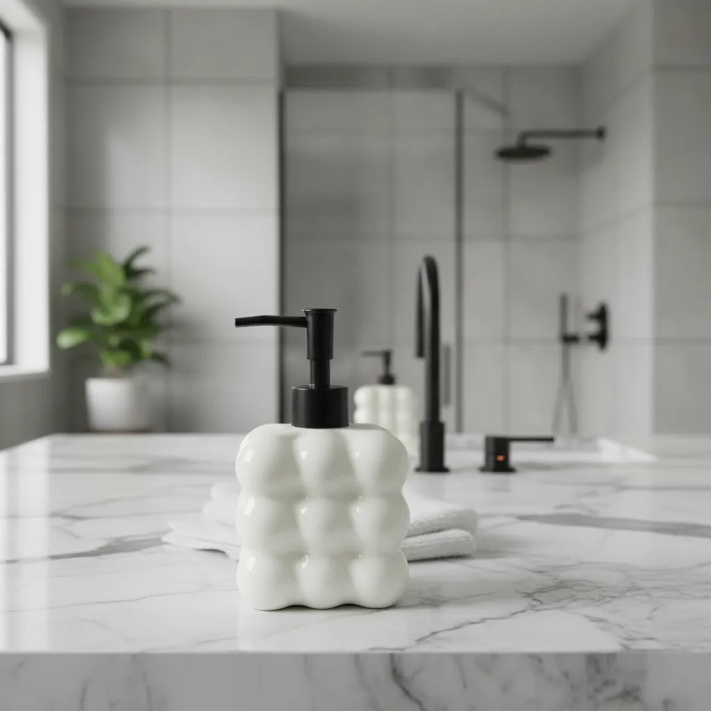 Dispenser de Vidro Preto Bolha com Bico Preto Fosco