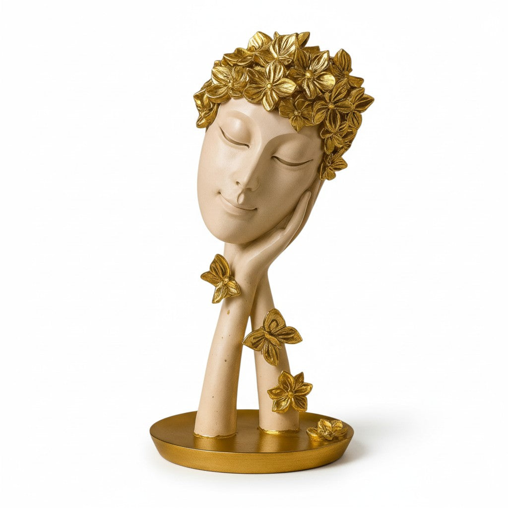 Escultura de Resina Flores e Borboletas Branco Alidolado - Branco