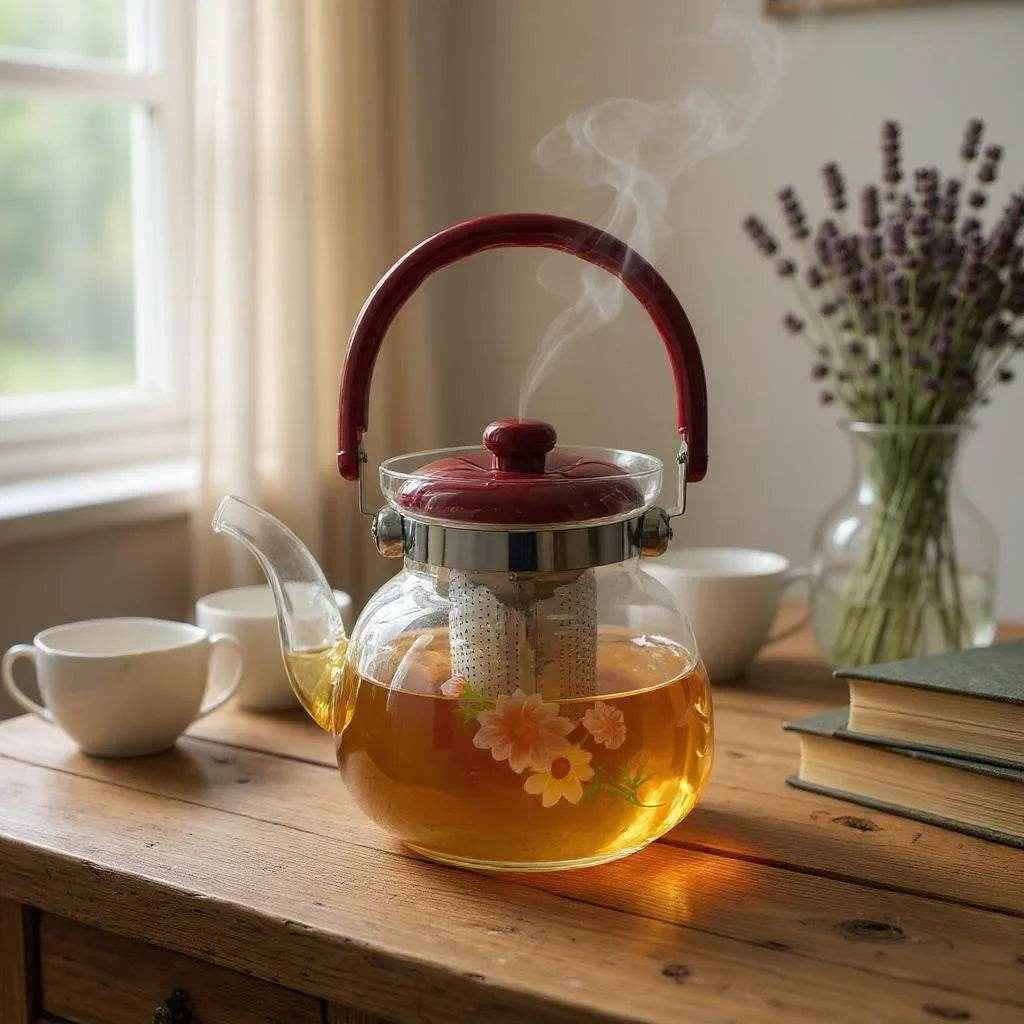 Chaleira de Vidro com Infusor e Alça Colorida 1,1L - Alidolado