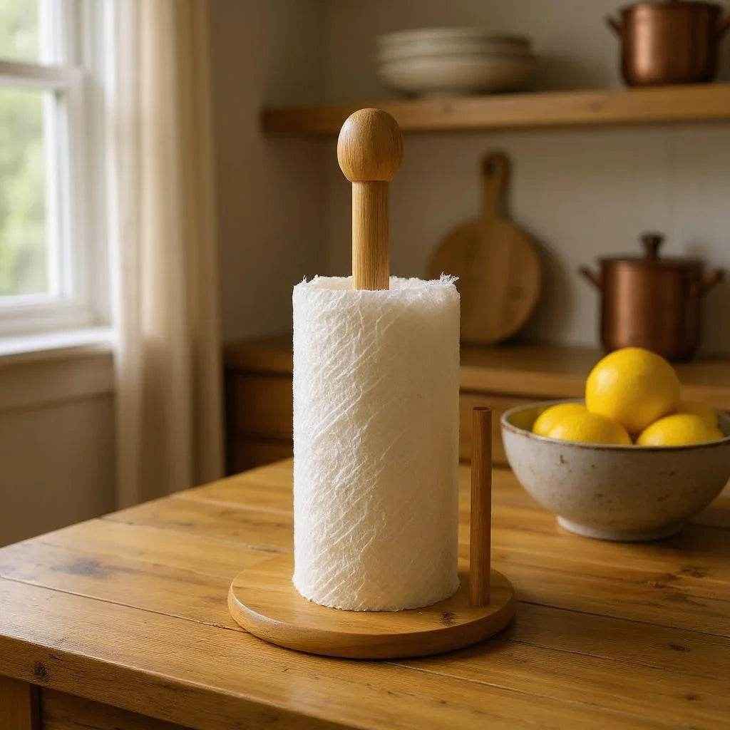 Suporte para Toalha de Papel de Bambu com Vara e Bola – 16 cm, 1 peça - Alidolado