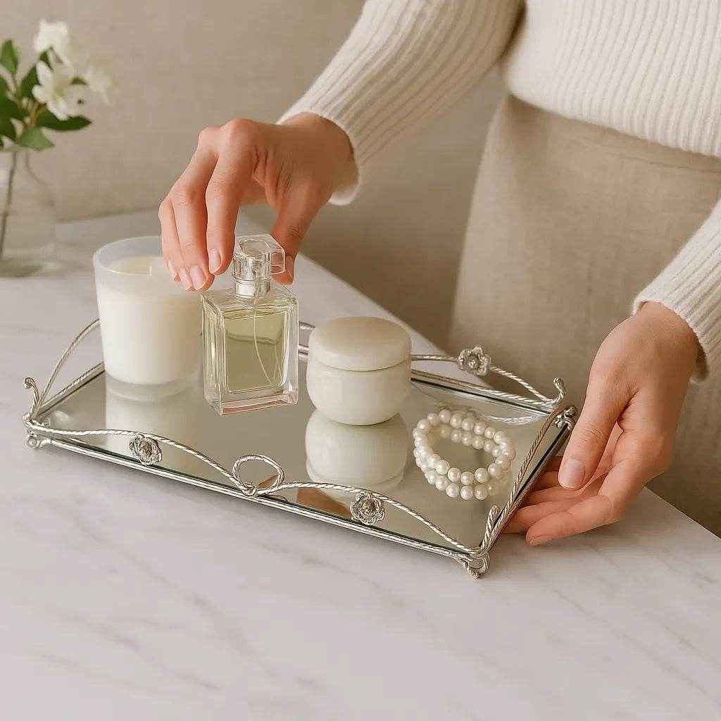 Bandeja de Vidro com Estrutura Prateada Alidolado - Alidolado