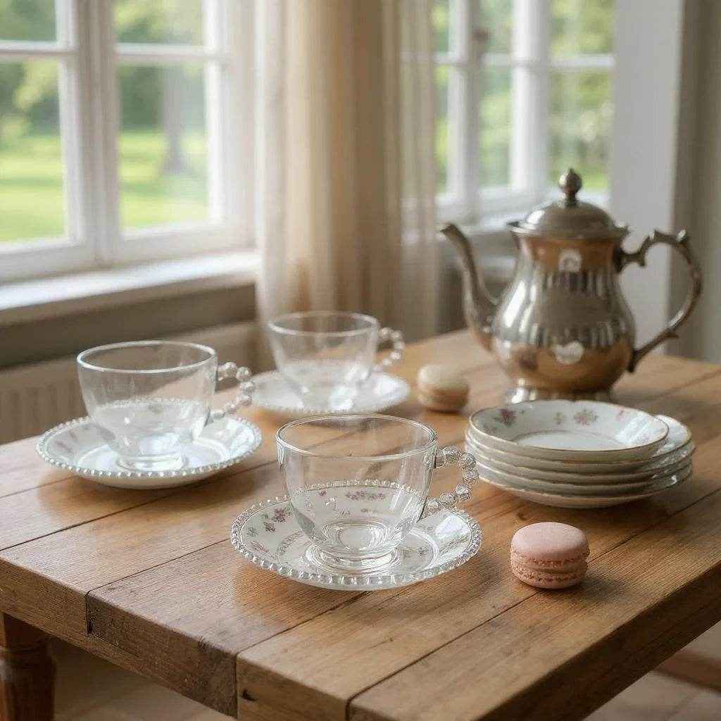 Conjunto com 6 Xícaras e 6 Pires de Vidro Transparente – 150ml - Alidolado