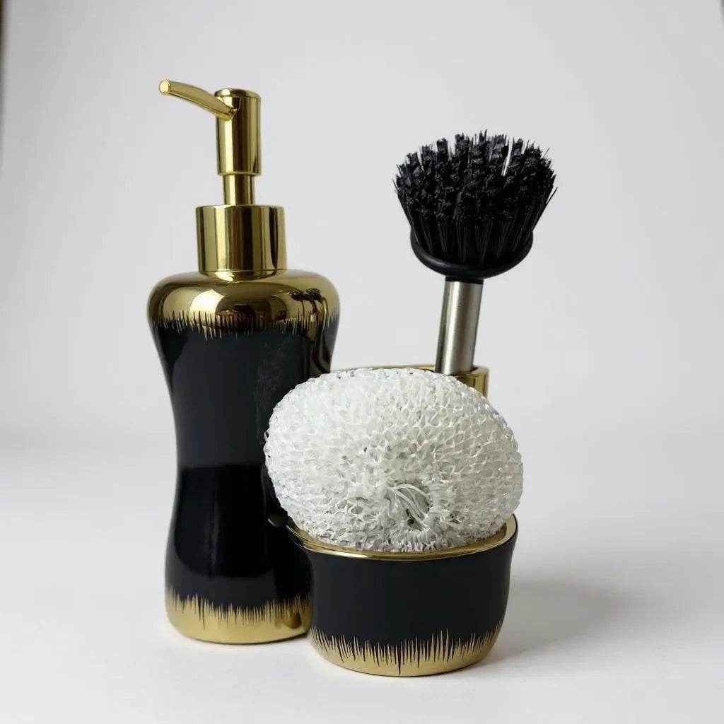 Jogo para Banheiro Cerâmica Branco com Dourado Alidolado - Alidolado