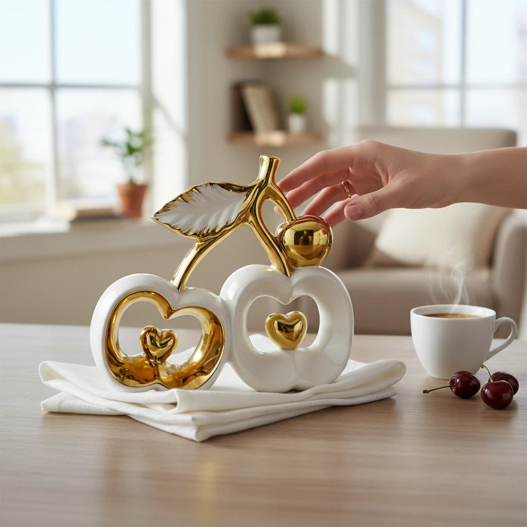 Escultura Cerejas Decorativas Cerâmica Brancas