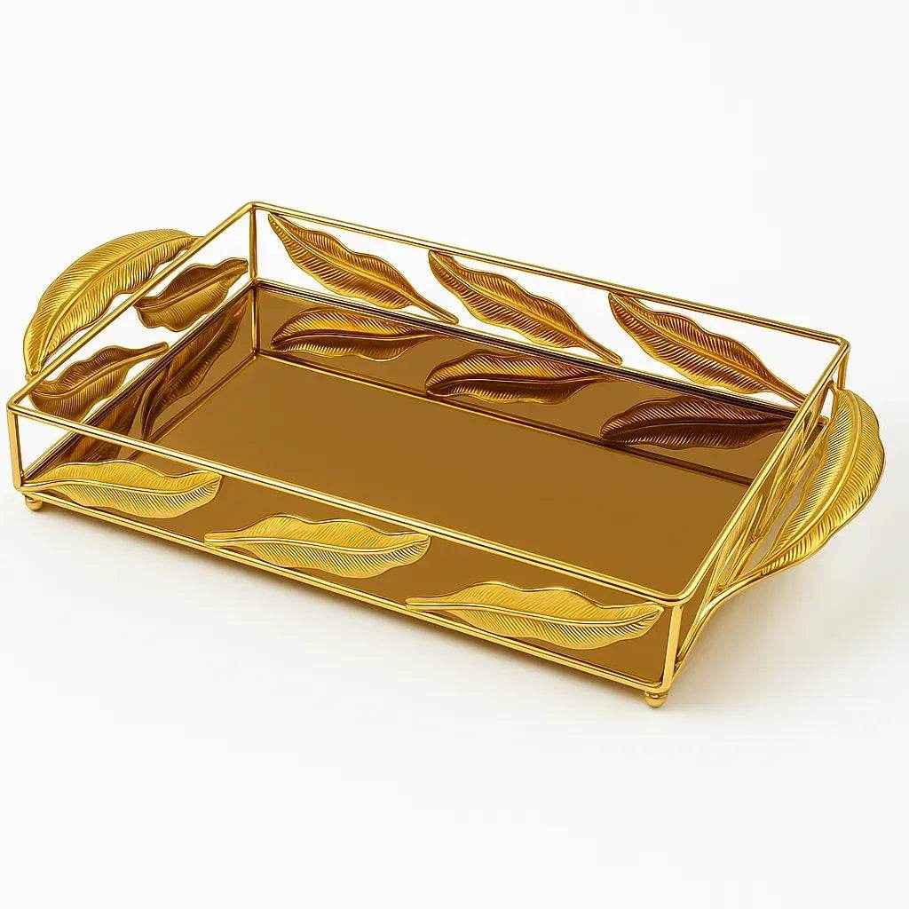 Bandeja de Vidro com Acabamento Dourado Luxo Alidolado - Alidolado