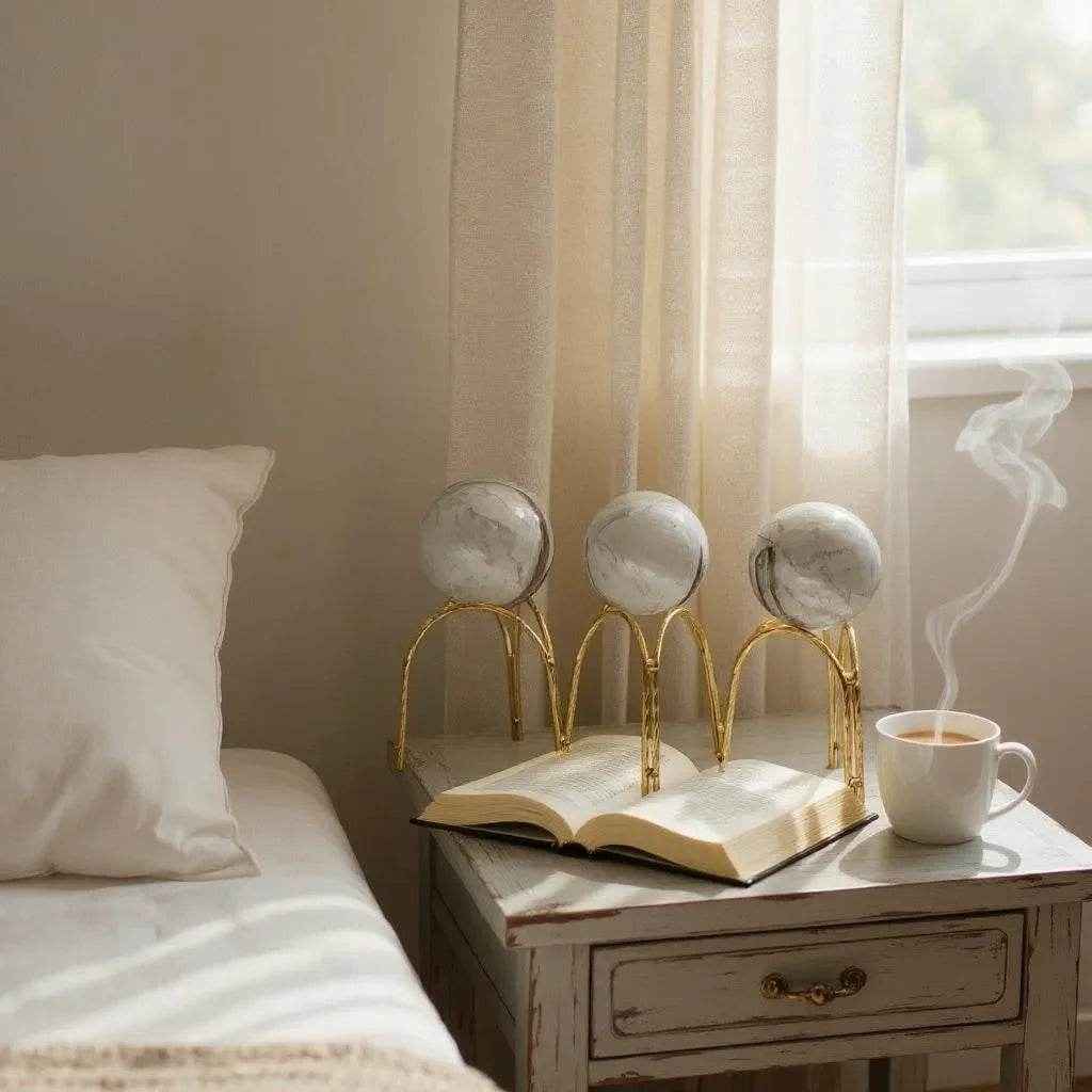 Escultura com Esfera de Vidro e Suporte em Ferro Dourado Alidolado - Alidolado