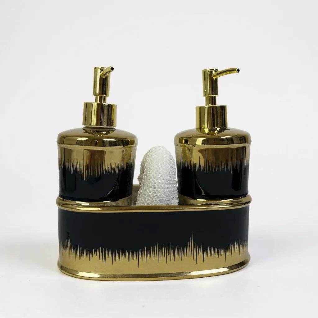 Jogo para Banheiro Cerâmica Preto com Dourado Alidolado - Alidolado