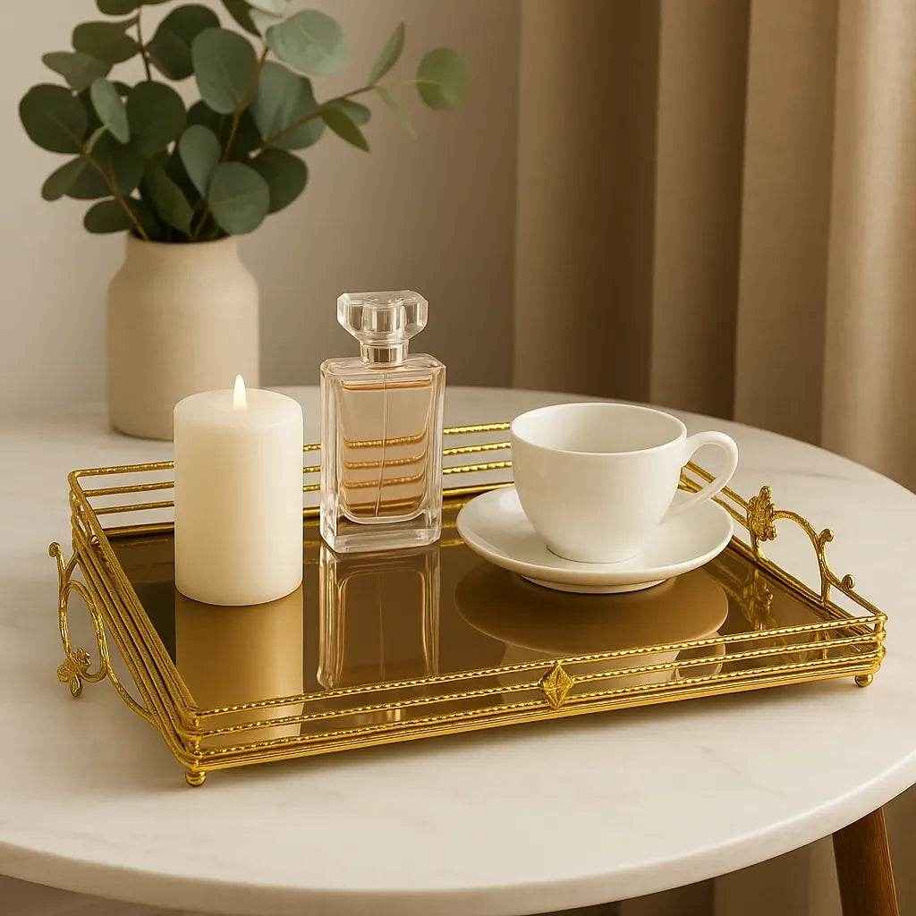 Bandeja de Vidro com Estrutura Dourada Pequena Alidolado - Alidolado