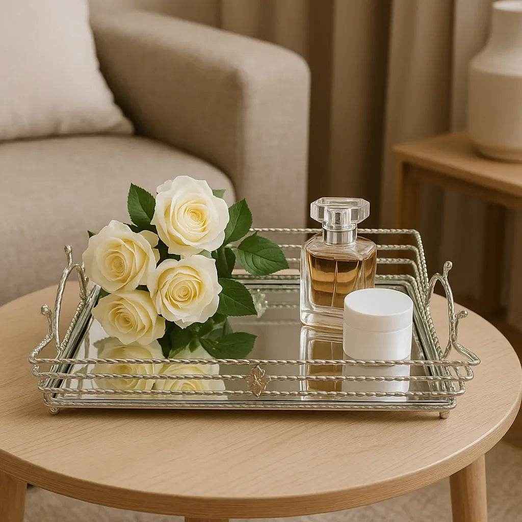 Bandeja de Vidro com Estrutura Prateada Alidolado - Alidolado